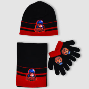 Conjunto gorro, bufanda y guantes de LADYBUG para niña en negro