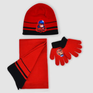 Conjunto gorro, bufanda y guantes de LADYBUG para niña en rojo