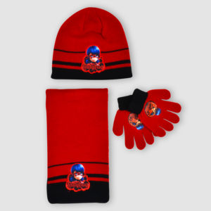 Conjunto gorro, bufanda y guantes de LADYBUG para niña en rojo