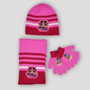 Conjunto de gorro, bufanda y guantes de LOL con gafas para niña en rosa