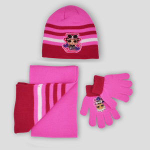 Conjunto de gorro, bufanda y guantes de LOL con gafas para niña en rosa