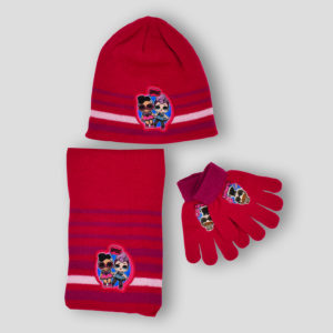 Conjunto de gorro, bufanda y guantes de LOL Fancy para niña en fucsia