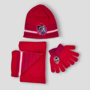 Conjunto de gorro, bufanda y guantes de LOL Fancy para niña en fucsia