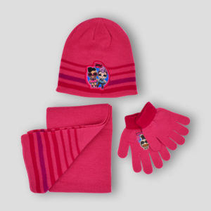 Conjunto de gorro, bufanda y guantes de LOL Fancy para niña en rosa