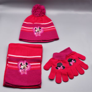 Conjunto de gorro, guantes y bufanda de MINNIE para niña en fucsia y rosa