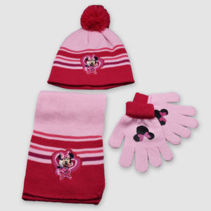 Conjunto de gorro, guantes y bufanda de MINNIE para niña en fucsia y rosa