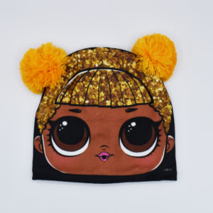 Gorro con pompón y orejas de LOL para niña en negro, blanco y naranja