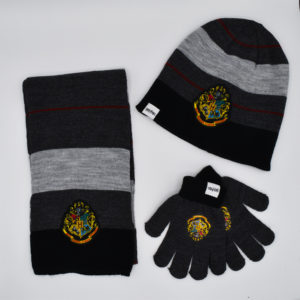 Conjunto HARRY POTTER Hogwarts, invierno, niño, gorro, bufanda y guantes, granate. gris