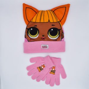 Conjunto de gorro con orejas y guantes de LOL para niña