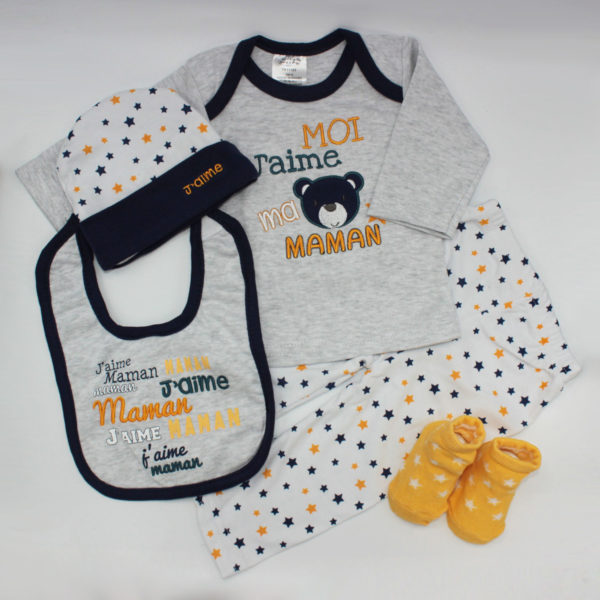 Set de 5 piezas para bebé niño con osito y estrellas - Imagen 2