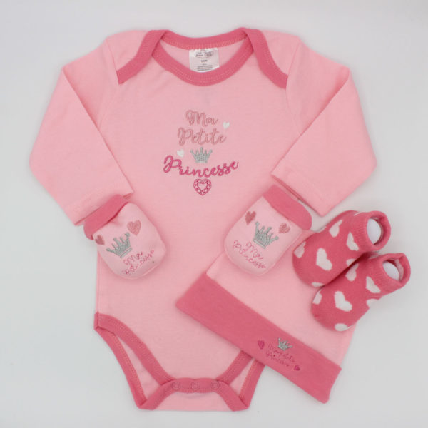 Set de 4 piezas para bebé niña con coronas