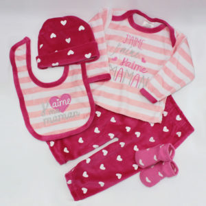 Set de 5 piezas para bebé niña a rayas con corazones