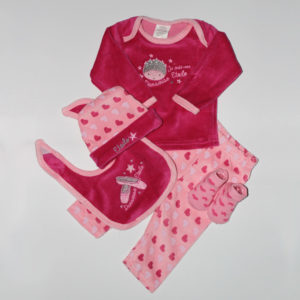 Set de 5 piezas para bebé niña con corazones y bailarina