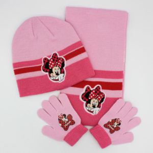 Conjunto de gorro, guantes y bufanda de MINNIE para niña en rojo, rosa y fresa