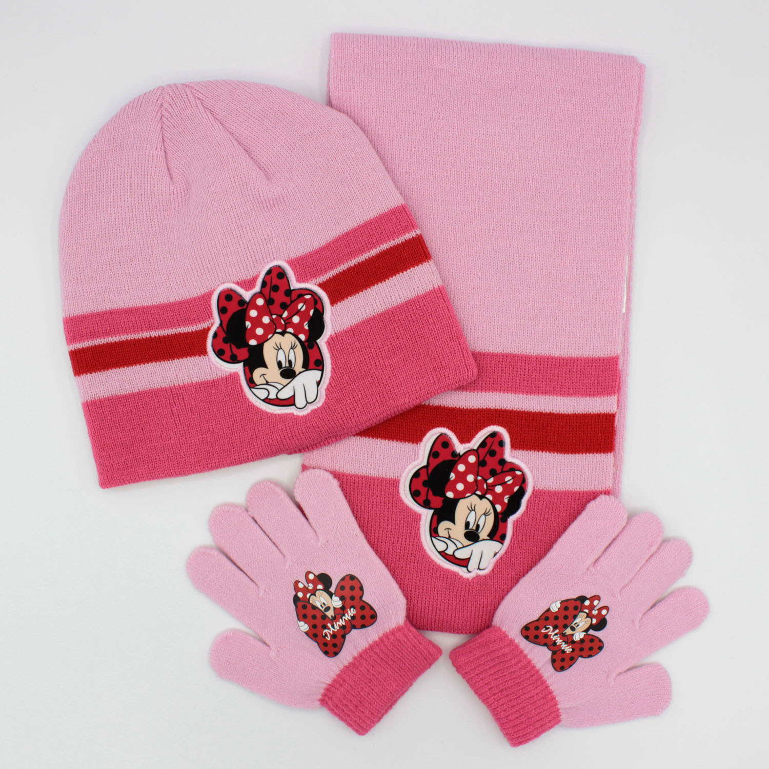 Conquista Dirigir unir Conjunto de gorro, guantes y bufanda de MINNIE para niña en rojo, rosa y  fresa | Saiti Kids