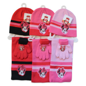 Conjunto de gorro, guantes y bufanda de MINNIE para niña en rojo, rosa y fresa