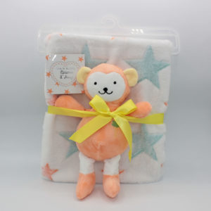 Peluche de Mono naranja con manta para bebé