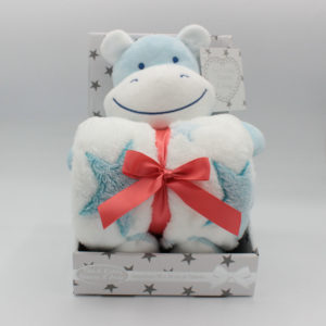 Peluche de hipopótamo azul con manta para bebé en caja para regalo