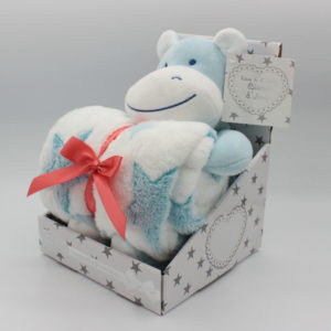Peluche de hipopótamo azul con manta para bebé en caja para regalo