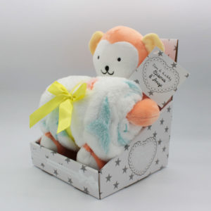 Peluche de Mono naranja con manta para bebé en caja para regalo