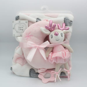 Peluche musical con manta de reno y luna rosa para bebé niña