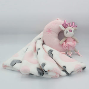 Peluche musical con manta de reno y luna rosa para bebé niña