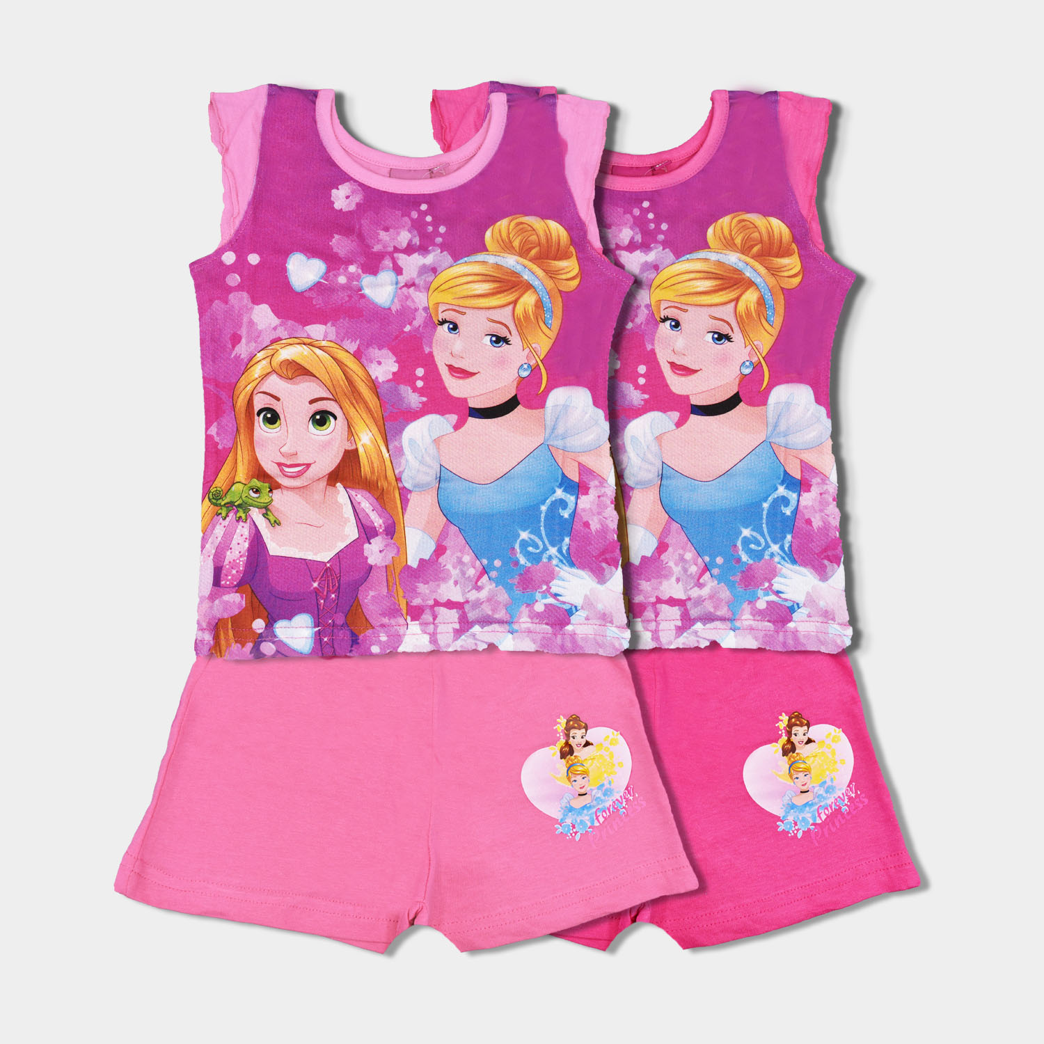 pijama infantil verano princesas disney rosa fucsia