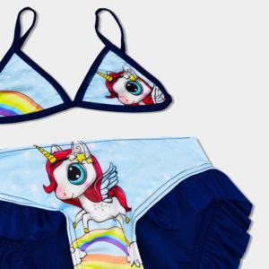 Bikini infantil UNICORNIOS para niña color azul celeste