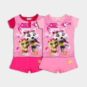 pijama de verano 44 gatos para nina en colores rosa y fucsia