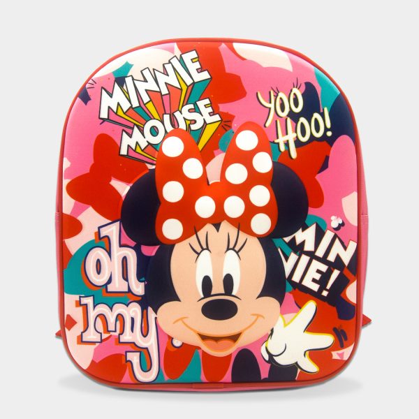 mochila 3d de minnie mouse para niña de colores rosa y rojo