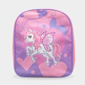 mochila unicornio corazones para niña colores lila rosa