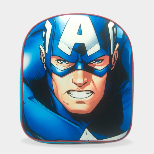 mochila 3d avengers de capitán américa para niño de colores azul aguamarina y rojo