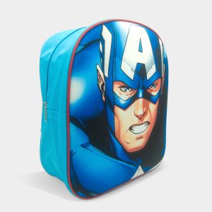 mochila 3d avengers de capitán américa para niño de colores azul aguamarina y rojo