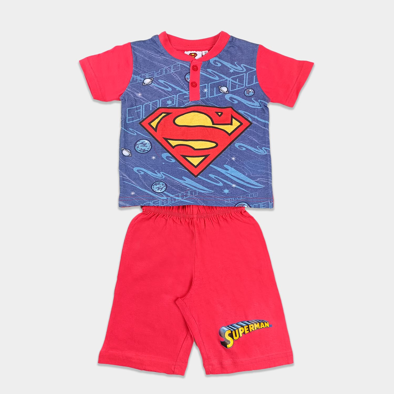 Melodioso Betsy Trotwood Usando una computadora Pijama de verano Superman para niño. | Saiti Kids